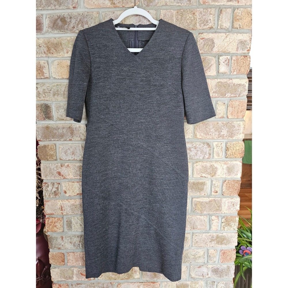 Liola Italy Sheath Dress V-Neck Charcoal Gray Midi‎ Work Business Size 42 Prof.